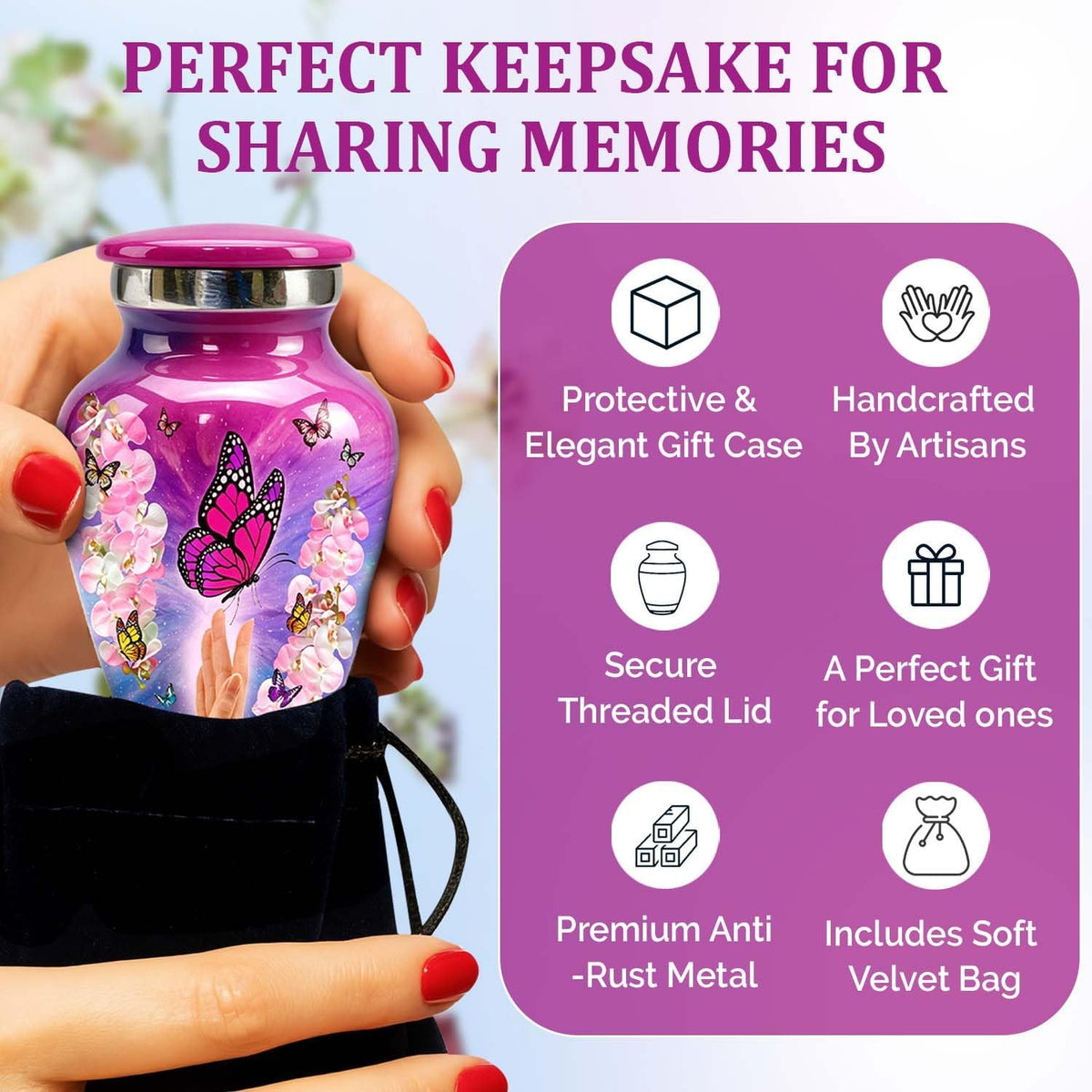 Small Urns for Human Ashes – Set of 4 Mini Keepsake Urns for Ashes, with Velvet Bag & Gift Box, Memorial Sharing Urns (Pink, Set of 4)
