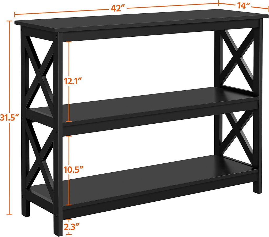 Yaheetech 42" L Black Console Table 3-Tier Narrow X-Design Storage Shelves