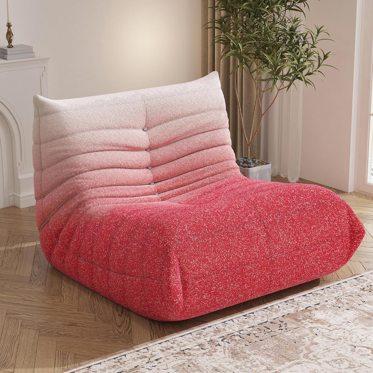 Bean Bag Chair for Adults, L-Shaped Memory Foam Togo Pink & White