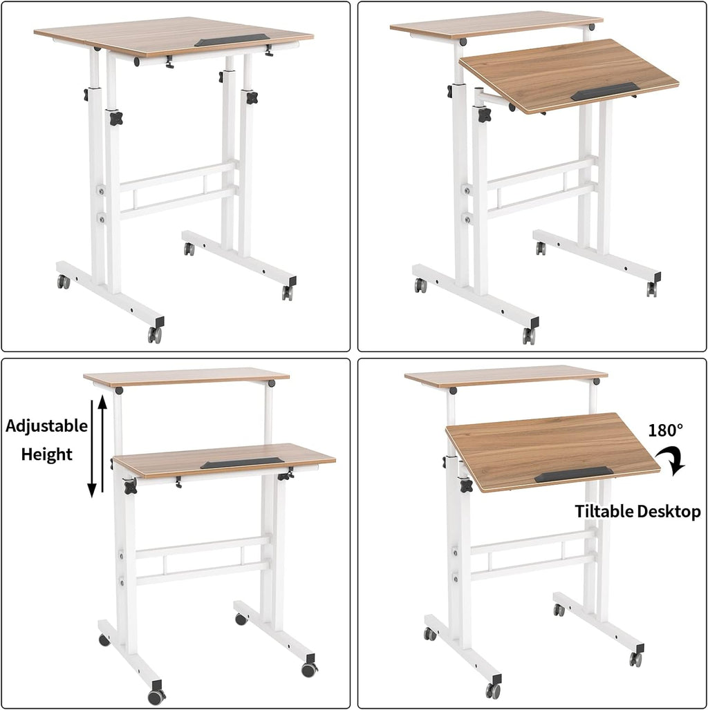 23.6IN Rolling Standing Desk with Wheels Adjustable Height, Oak