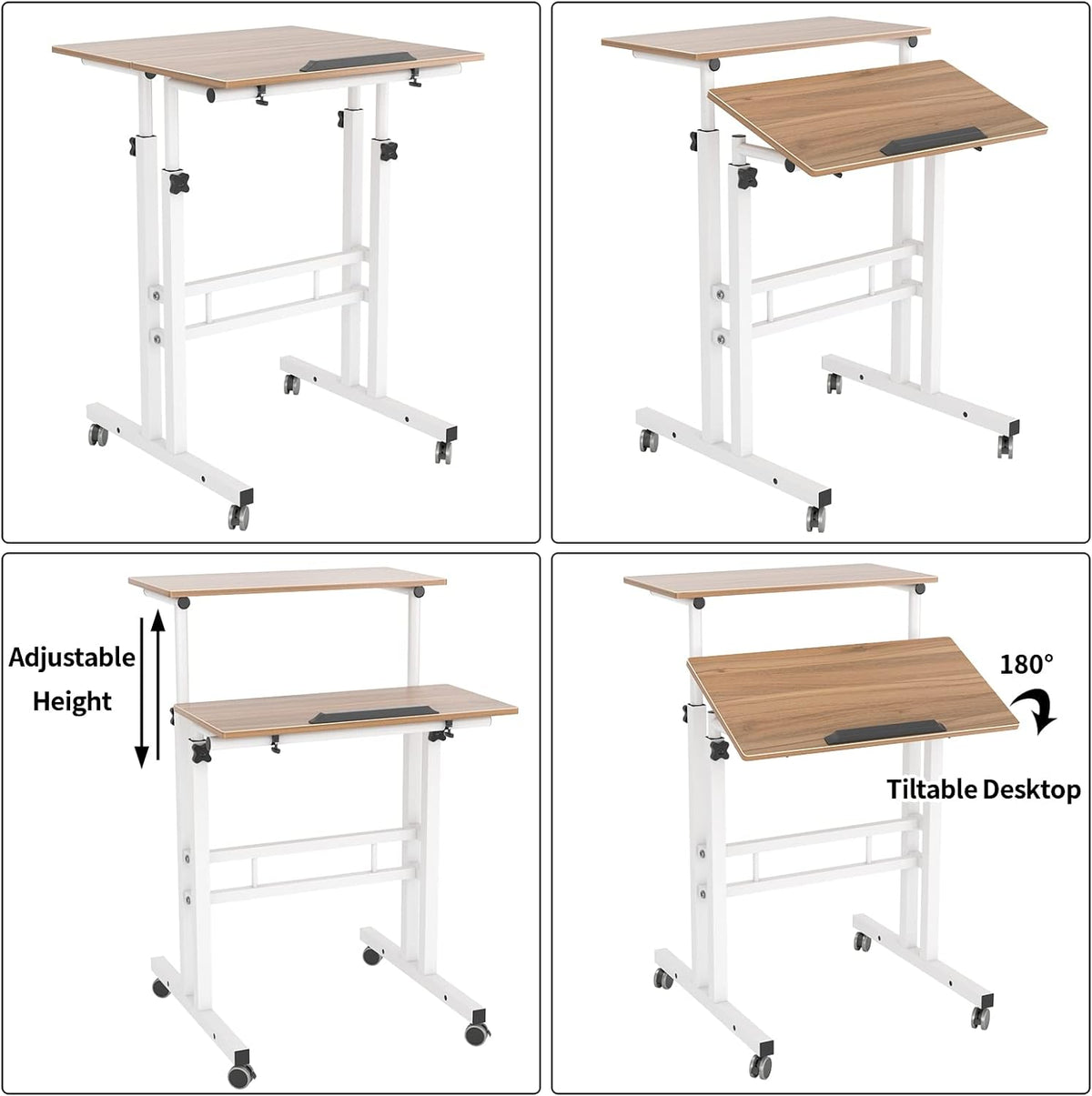 23.6IN Rolling Standing Desk with Wheels Adjustable Height, Oak