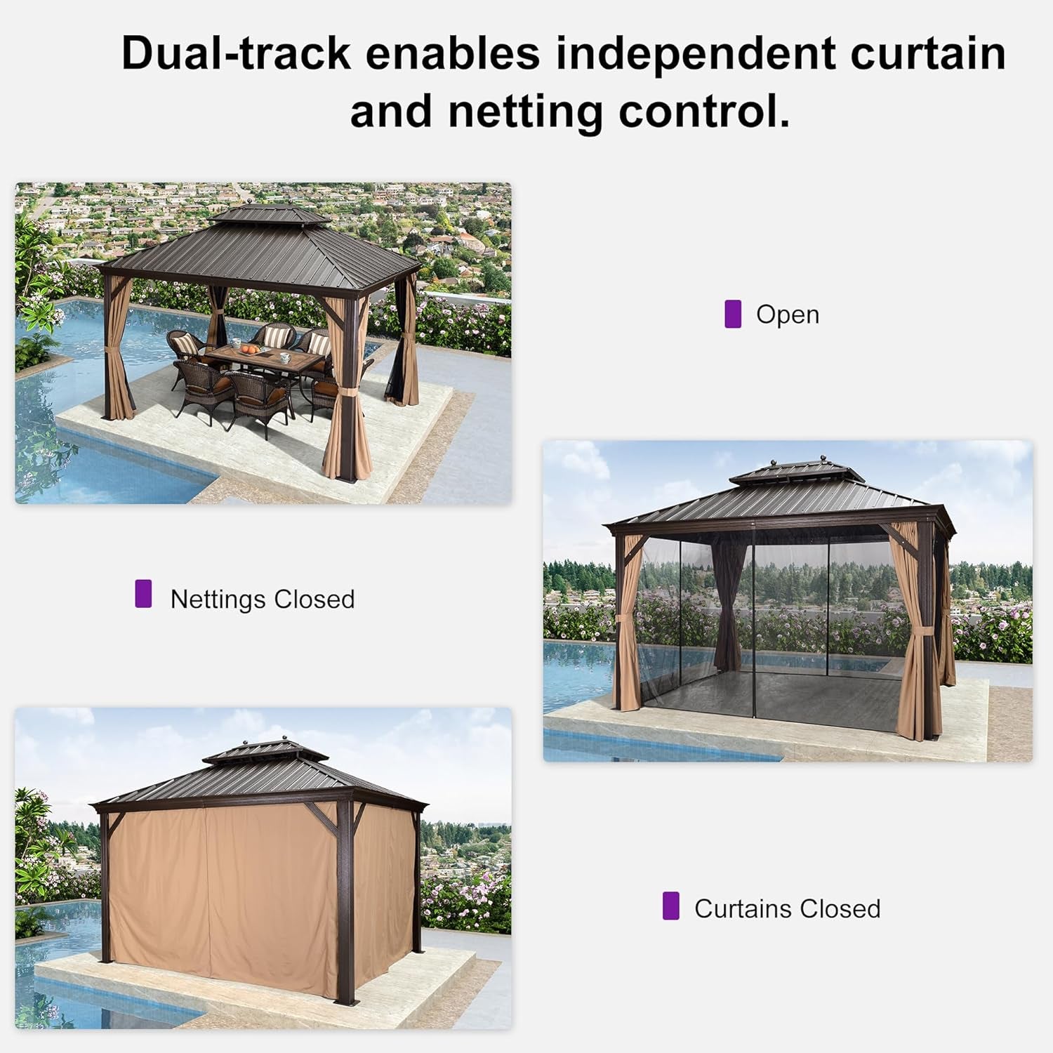 Outdoor Hardtop Gazebo 10' X 12' Bronze Metal 4.7" Wide Frame
