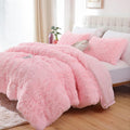 Fluffy Queen Comforter Set, Faux Fur Pink Comforter Set 3 Pcs