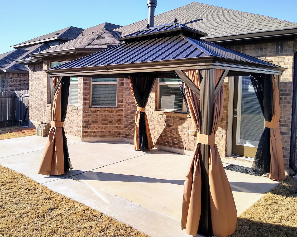 Outdoor Hardtop Gazebo 10' X 12' Bronze Metal 4.7" Wide Frame