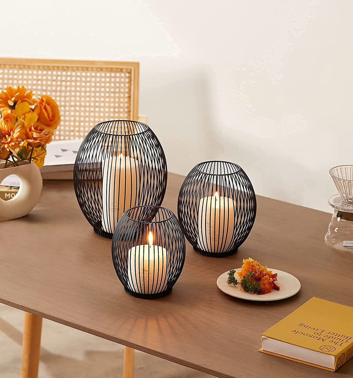 Outdoor Candle Holder Decor Set - Black Candle Holder - Candles Holders for Table Centerpiece - Hurricane Candles Holder for Pillar Candles Cage Candle Holders Black Wire Decorative