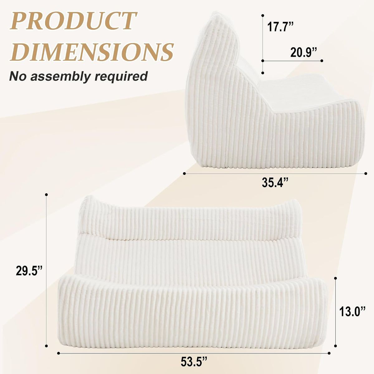 Bean Bag Chairs for Adults, Giant Bean Bag Chair, Memory Foam Lounge Chair, Comfy Lazy Floor Chair, Bean Bag Sofa for Living Room, Bedroom and Office, Loveseat Bean Bag (White)