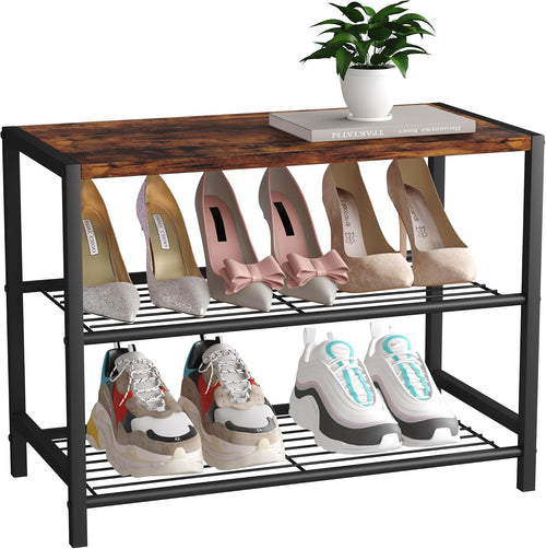 3-Tier Shoe Rack, Industrial Shoe Tower, Narrow Shoe Organizer for Closet Entryway, Small Shoe Rack Table with Durable Metal Shelves