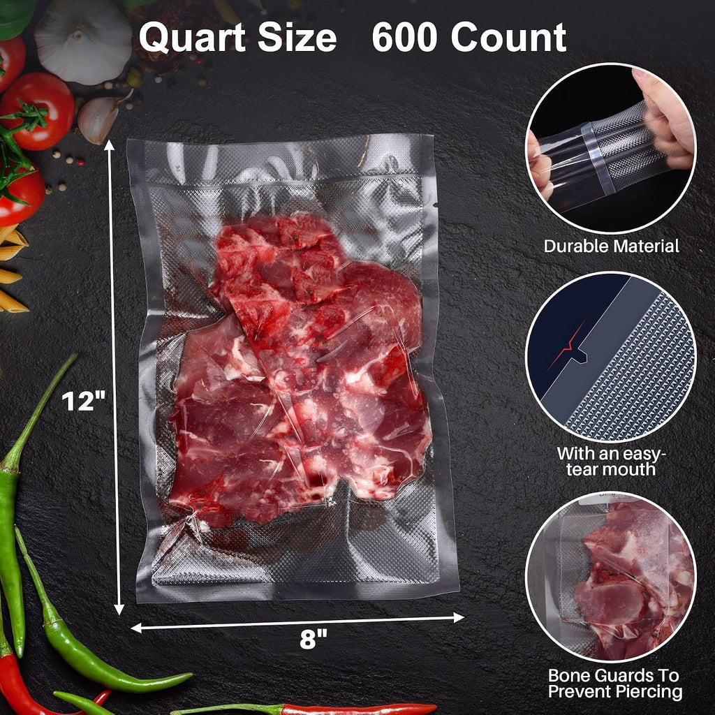 Vacuum Storage Bags, Vacuum Seal Bags for Food, 8X11 Inch Quart Bags 600Pcs