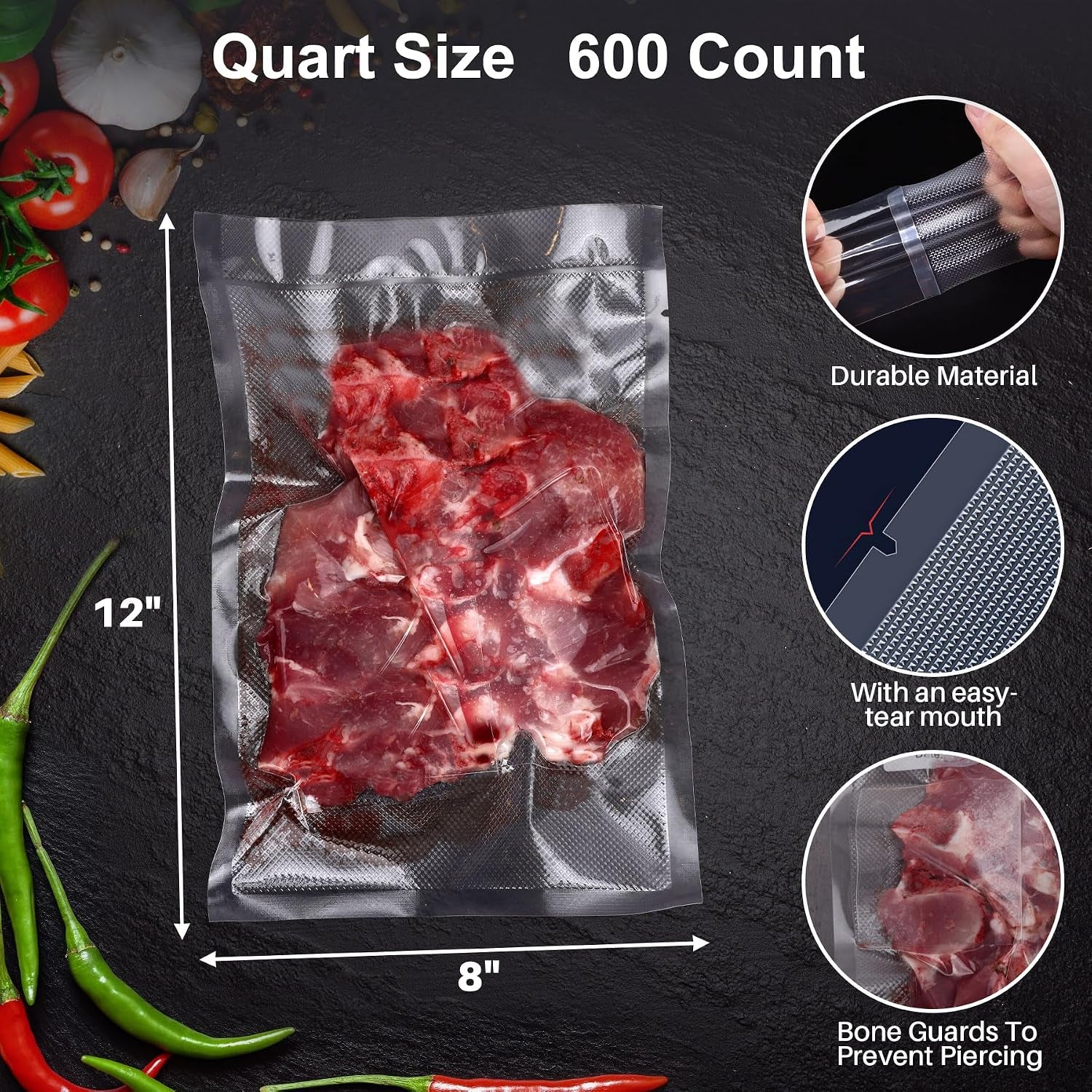 Vacuum Storage Bags, Vacuum Seal Bags for Food, 8X11 Inch Quart Bags 600Pcs