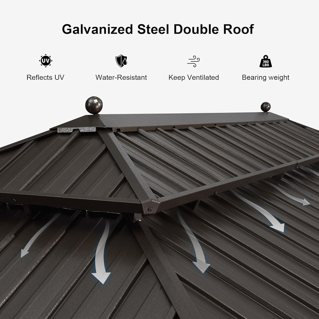 Outdoor Hardtop Gazebo 10' X 12' Bronze Metal 4.7" Wide Frame
