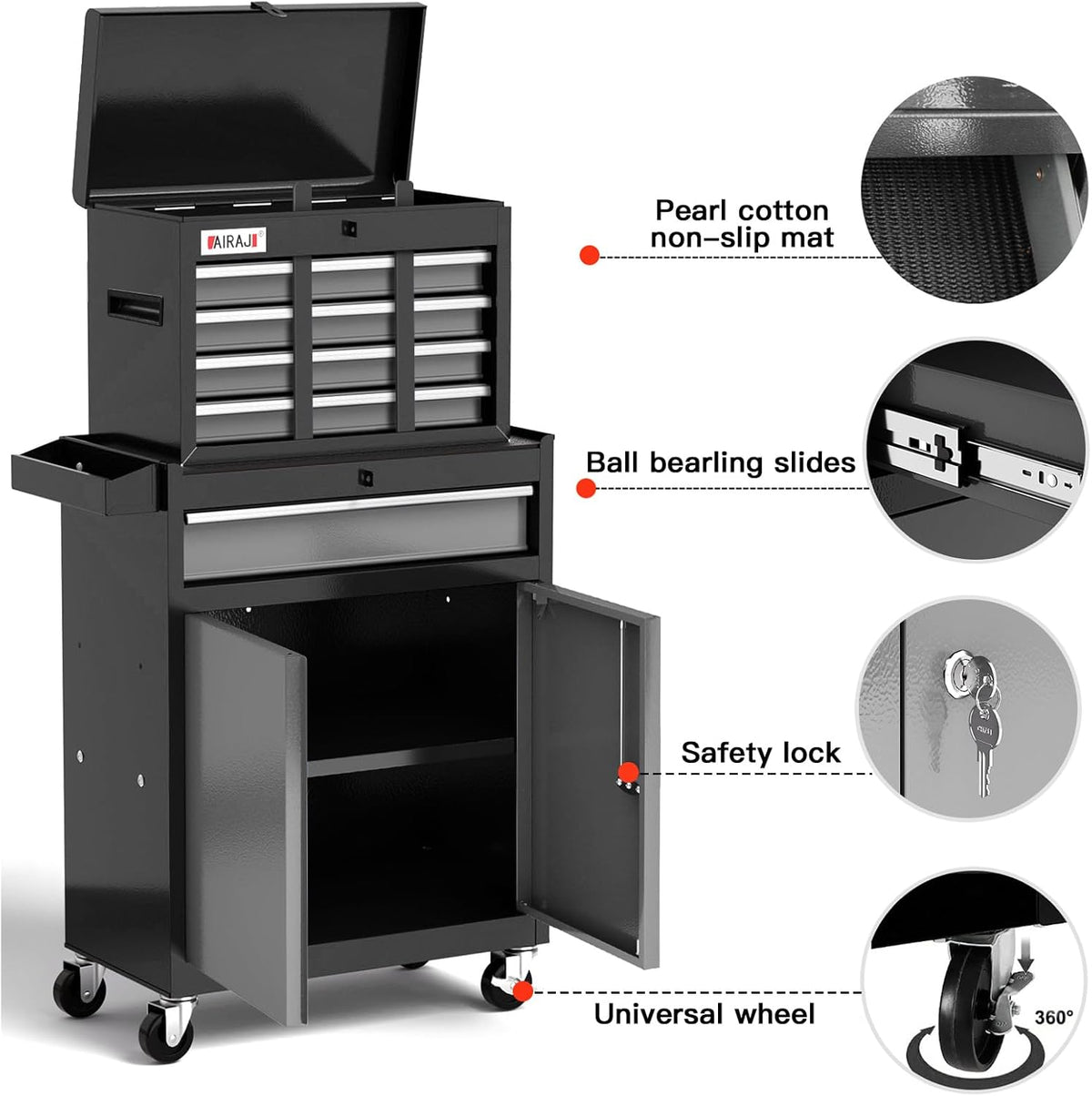 Tool Chest 7-Drawers, 40'' H Rolling Tool Chest with Wheels