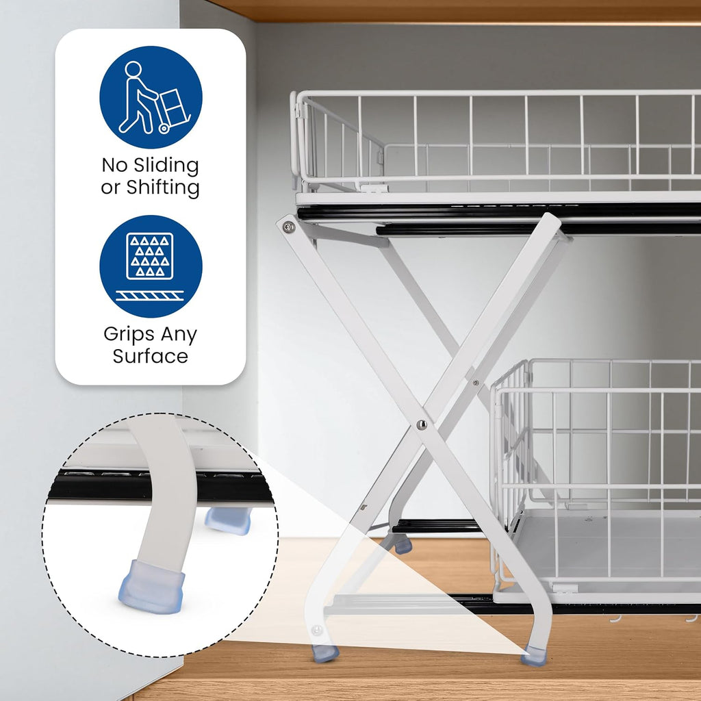 Adjustable under Sink Organizer and Storage, Metal 2-Tier Sliding Drawers under Cabinet Organizer, Bathroom under Sink Organizer - White