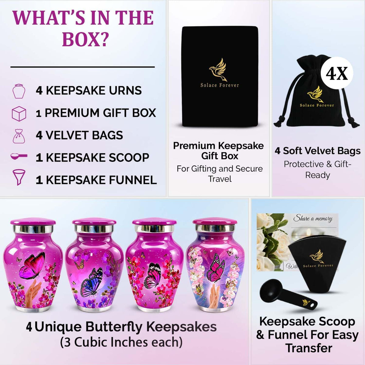 Small Urns for Human Ashes – Set of 4 Mini Keepsake Urns for Ashes, with Velvet Bag & Gift Box, Memorial Sharing Urns (Pink, Set of 4)