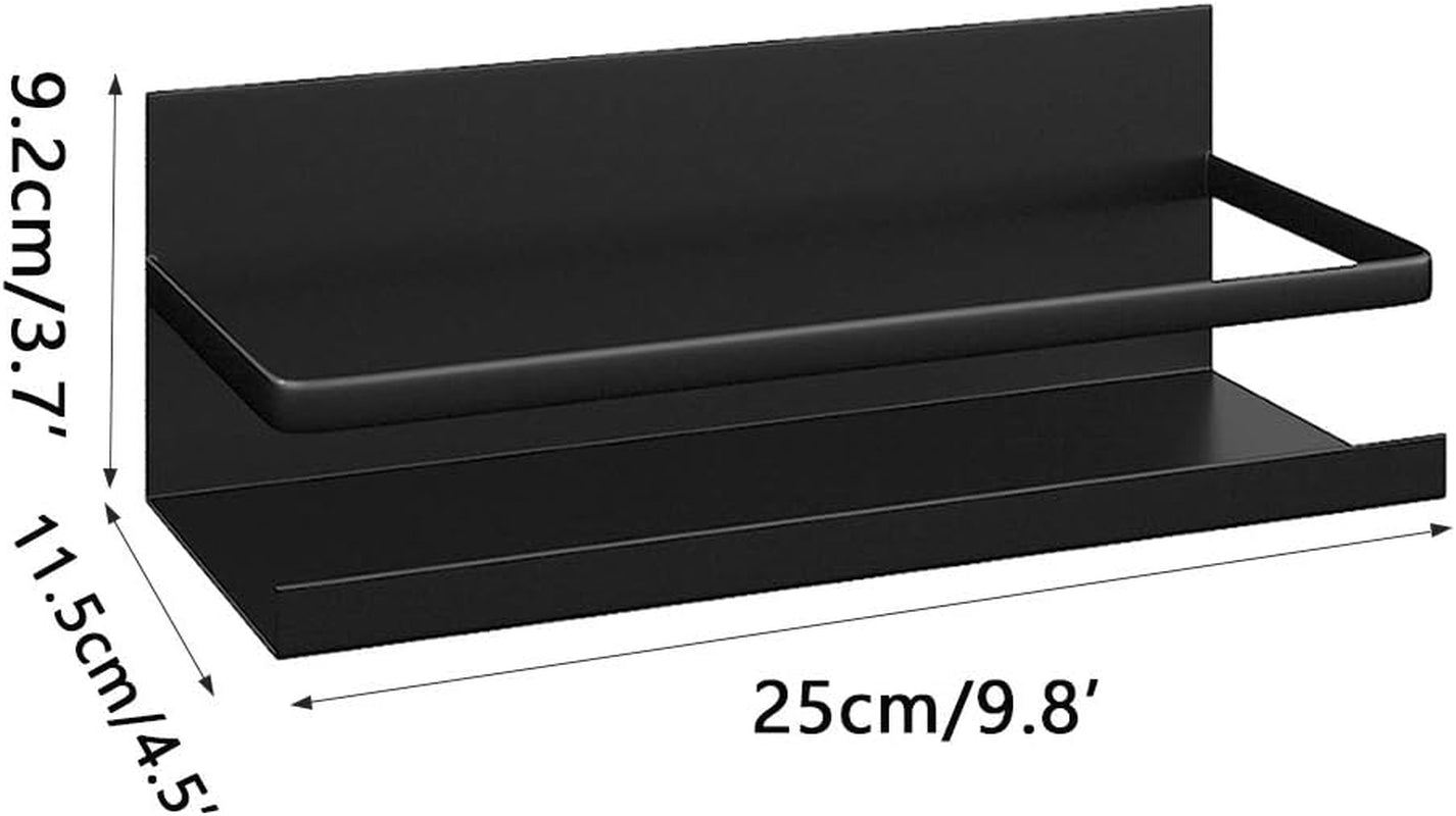 2 Pack Magnetic Spice Rack for Refrigerator,Heave Duty Magnetic Shelf for Kitchen,Magnet Book Shelf for Whiteboard,Space Container,Drill Free (Black)
