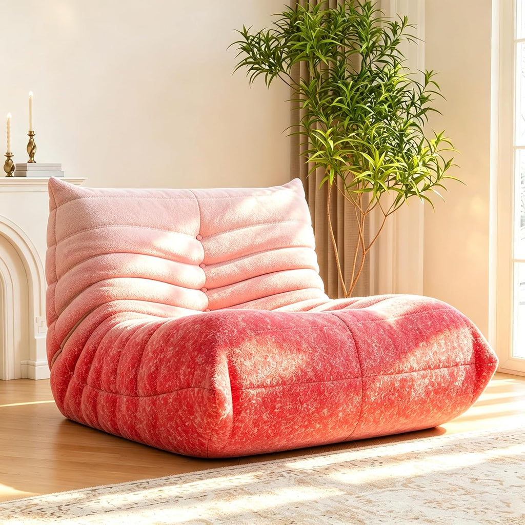 Bean Bag Chair for Adults, L-Shaped Memory Foam Togo Pink & White
