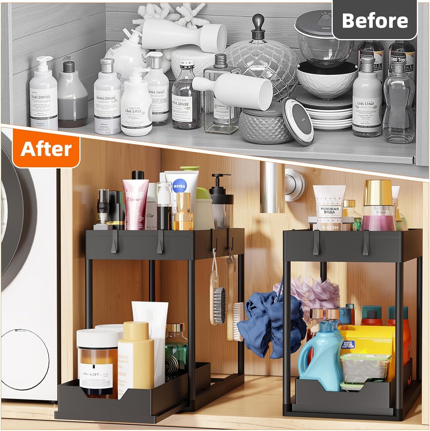 Space-Saving 2-Tier Under-Sink Organizer