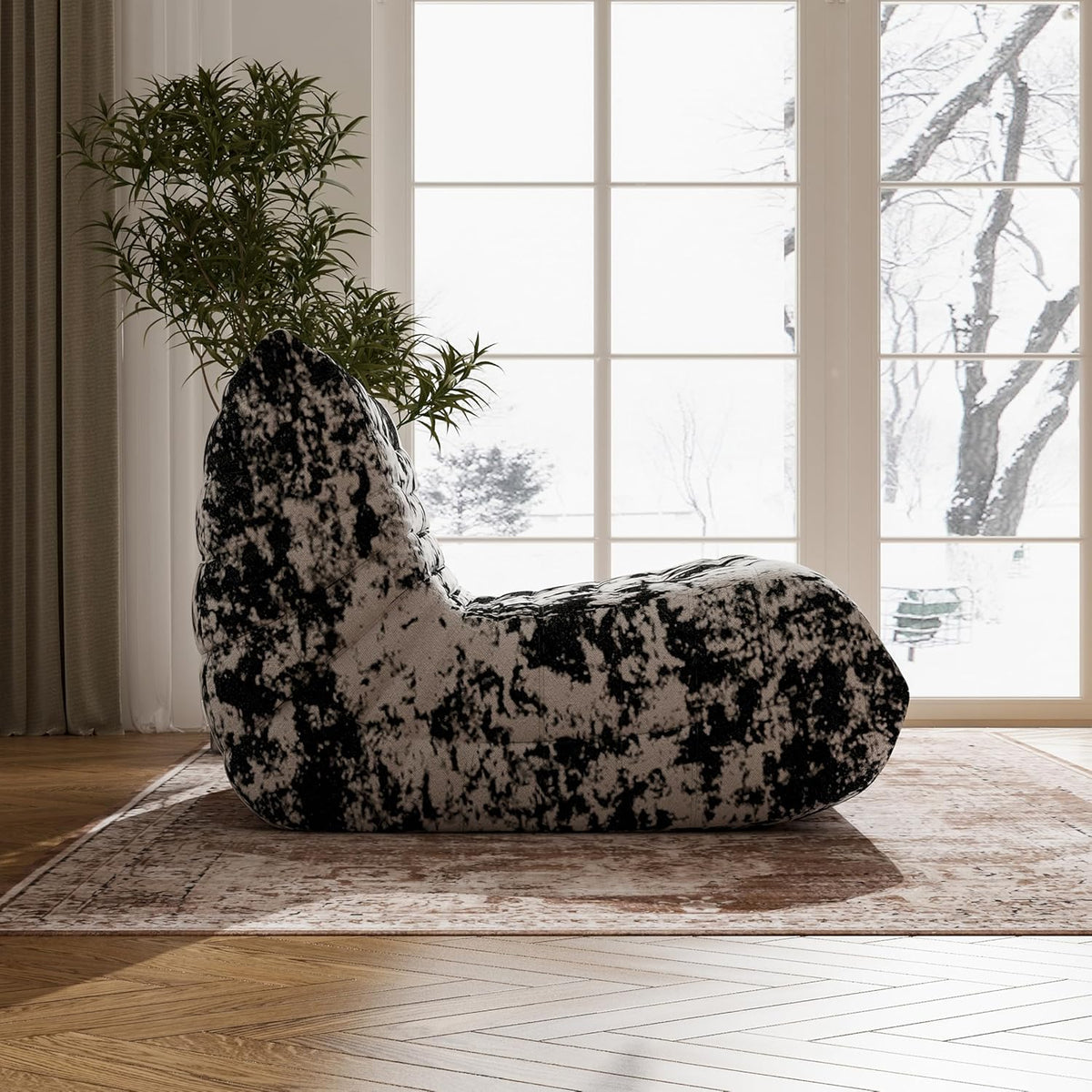 Bean Bag Chair, Fireside Chair Bean Bag Sofa Large Bean Bag Chair for Adults, Bean Bag Chairs for Teens with High Density Comfortable Foam, Memory Foam Bean Bag for Living Room, Bedroom(Black Pattern)