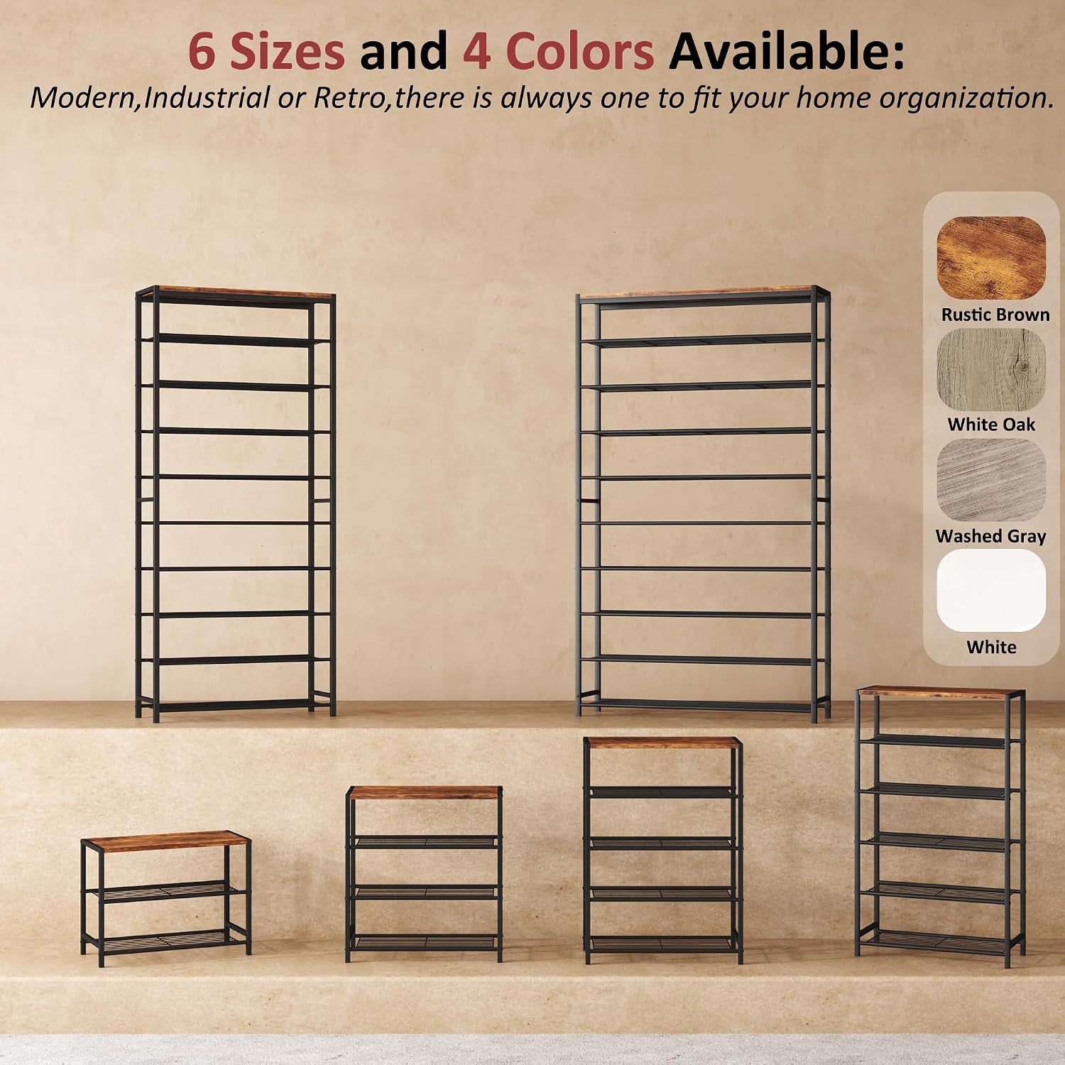 3-Tier Shoe Rack, Industrial Shoe Tower, Narrow Shoe Organizer for Closet Entryway, Small Shoe Rack Table with Durable Metal Shelves