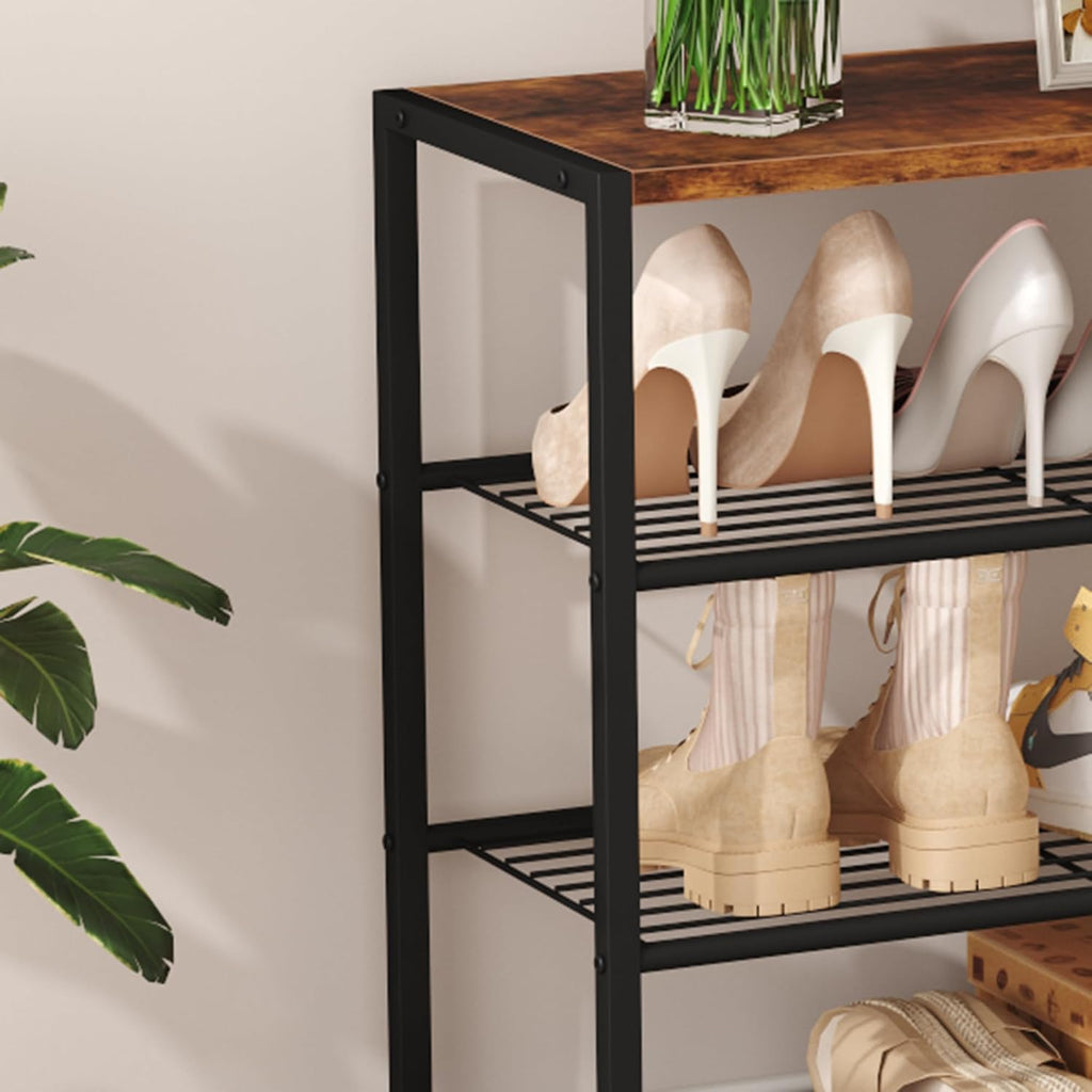 3-Tier Shoe Rack, Industrial Shoe Tower, Narrow Shoe Organizer for Closet Entryway, Small Shoe Rack Table with Durable Metal Shelves