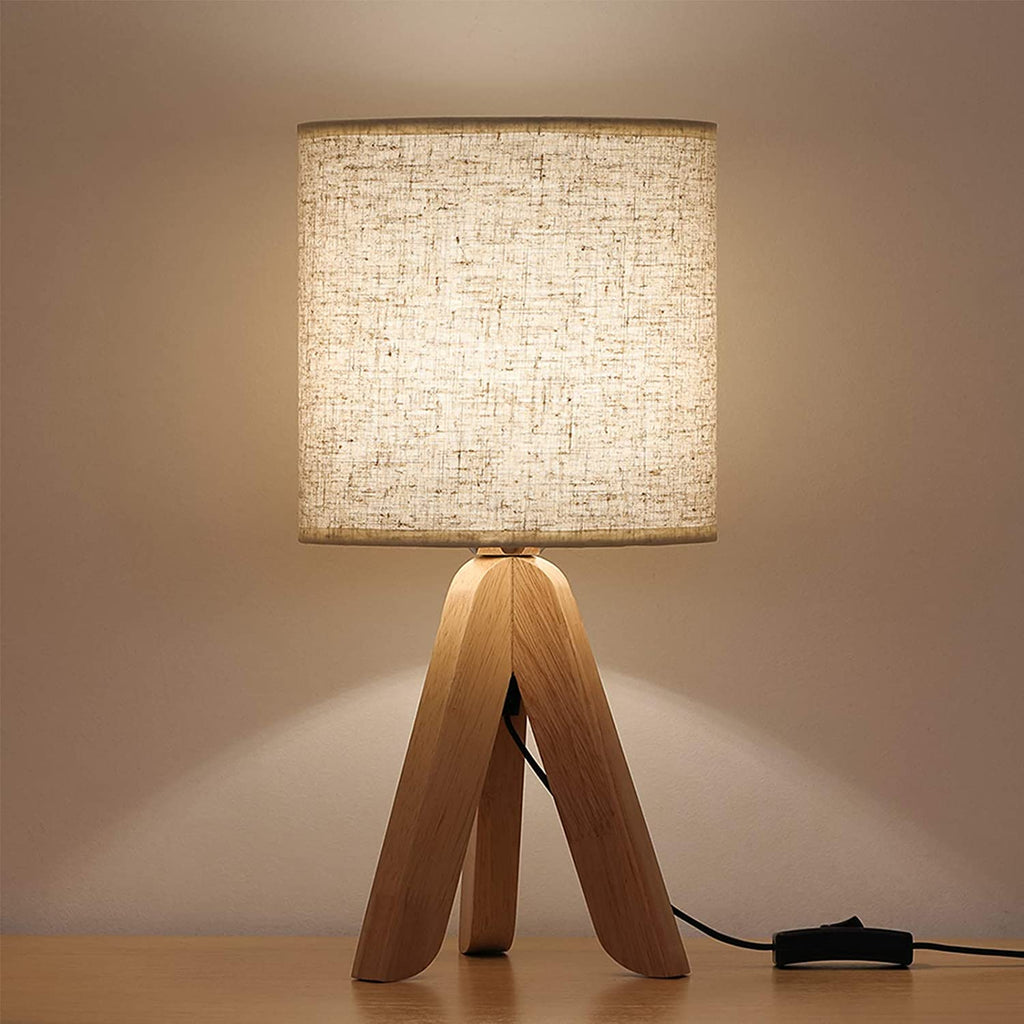 Small Bedside Table Lamp - Wooden Tripod Nightstand Lamp