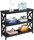 Yaheetech 42" L Black Console Table 3-Tier Narrow X-Design Storage Shelves