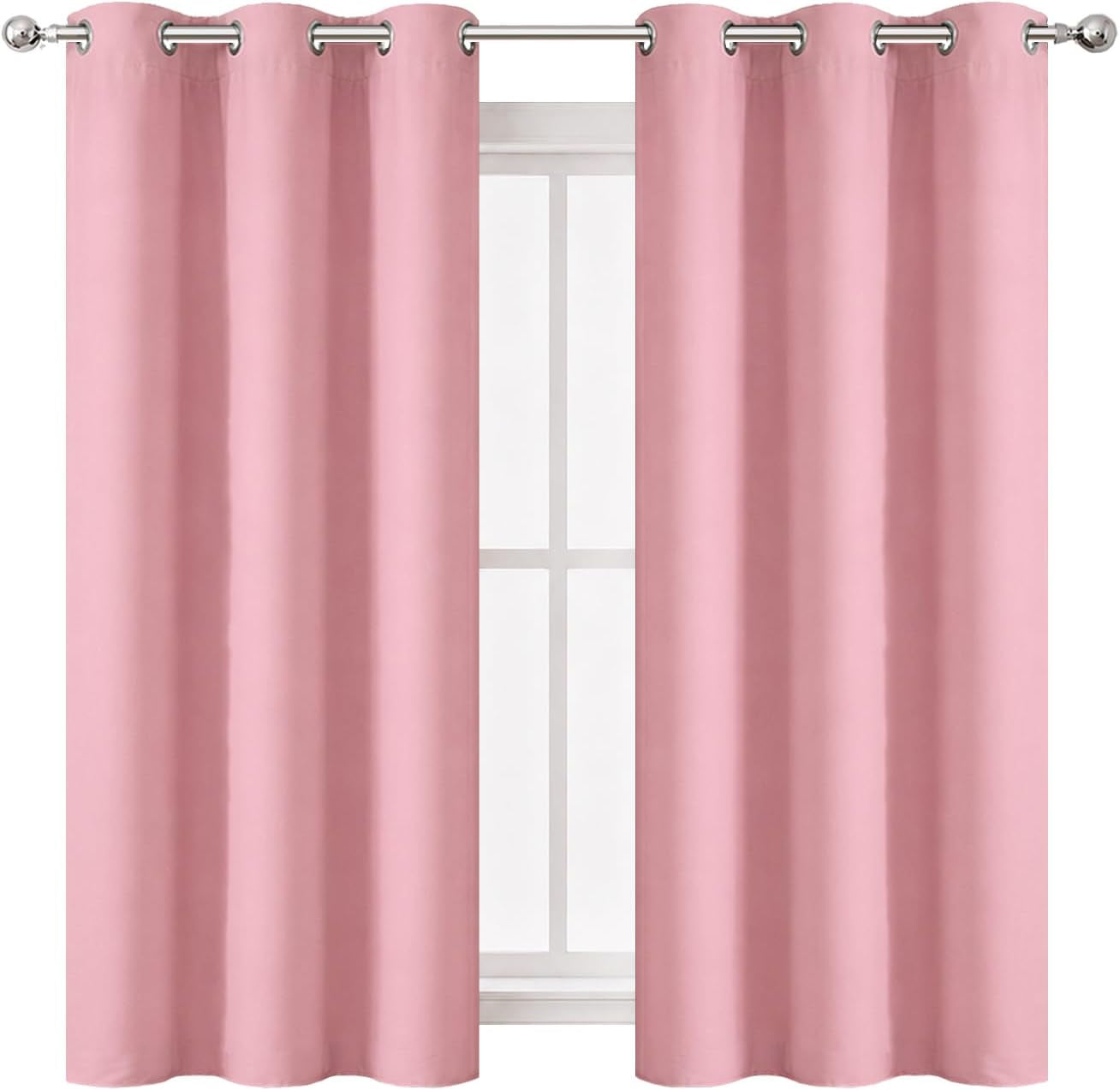 Baby Pink Blackout Curtains/42 X 63 Inch/Set of Two Panels Grommet Bedroom Curtains