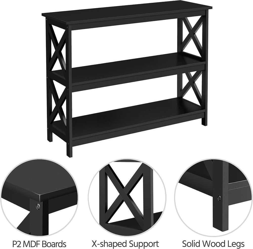 Yaheetech 42" L Black Console Table 3-Tier Narrow X-Design Storage Shelves