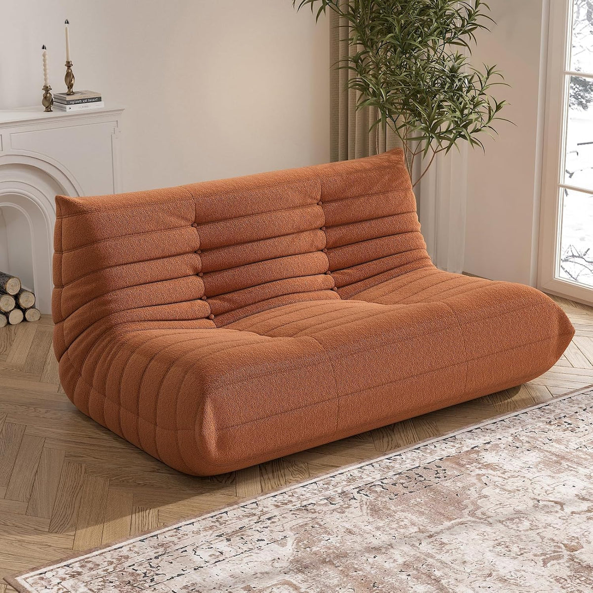 Bean Bag Chair, Loveseat Fireside Chair Bean Bag Sofa Large Bean Bag Chair for Adults, 2 Seater Bean Bag Chairs for Teens with High Density Comfortable Foam, Bean Bag for Living Room, Bedroom (Orange)