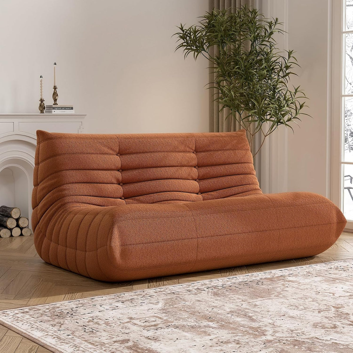Bean Bag Chair, Loveseat Fireside Chair Bean Bag Sofa Large Bean Bag Chair for Adults, 2 Seater Bean Bag Chairs for Teens with High Density Comfortable Foam, Bean Bag for Living Room, Bedroom (Orange)