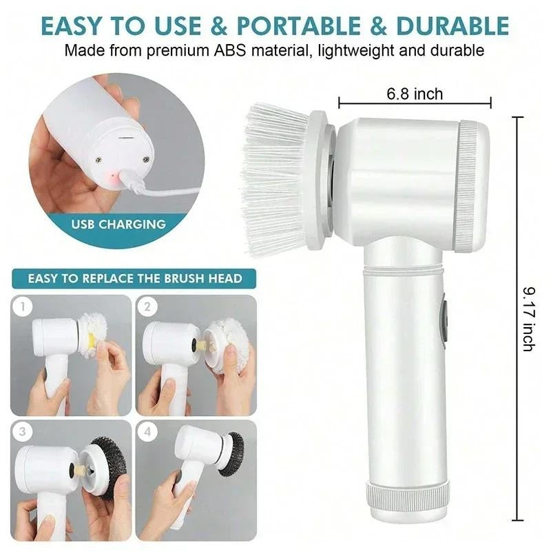2025 Cordless Electric Spin Scrubber with 5 Brushes,Ipx7 Waterproof Rechargeable