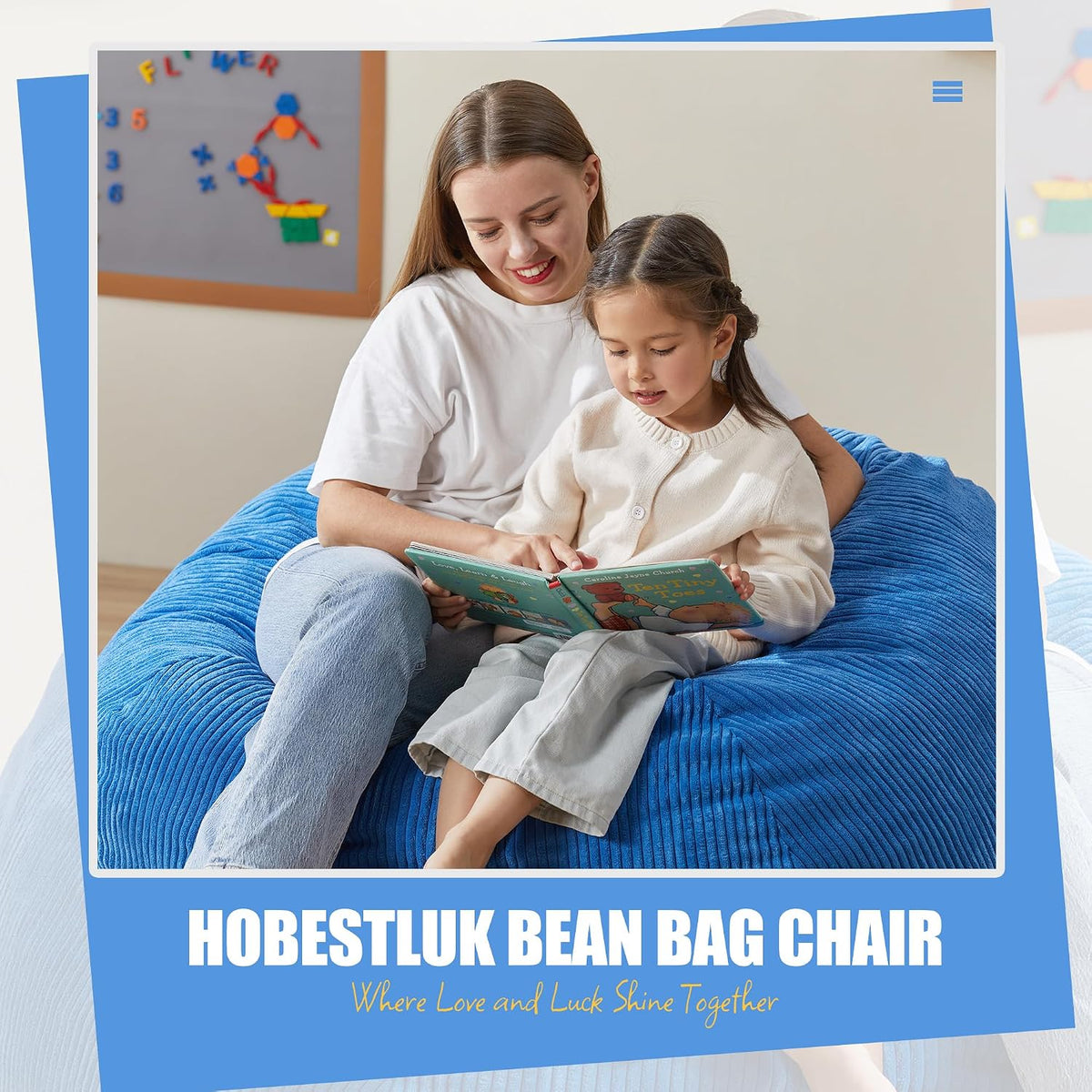 Large Bean Bag Chair Teardrop Shape with Foam Filling, 4FT Blue