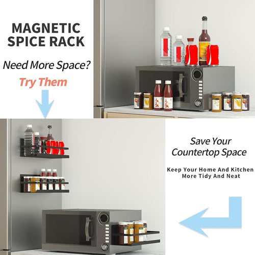 2 Pack Magnetic Spice Rack for Refrigerator,Heave Duty Magnetic Shelf for Kitchen,Magnet Book Shelf for Whiteboard,Space Container,Drill Free (Black)