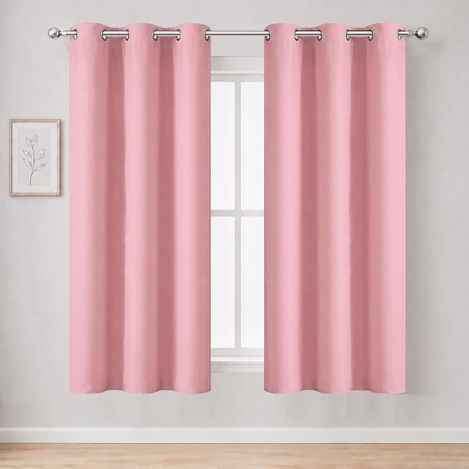 Baby Pink Blackout Curtains/42 X 63 Inch/Set of Two Panels Grommet Bedroom Curtains
