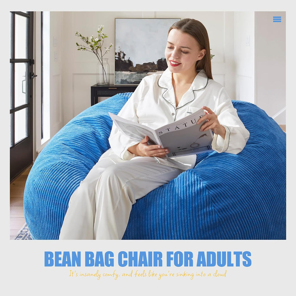 Large Bean Bag Chair Teardrop Shape with Foam Filling, 4FT Blue