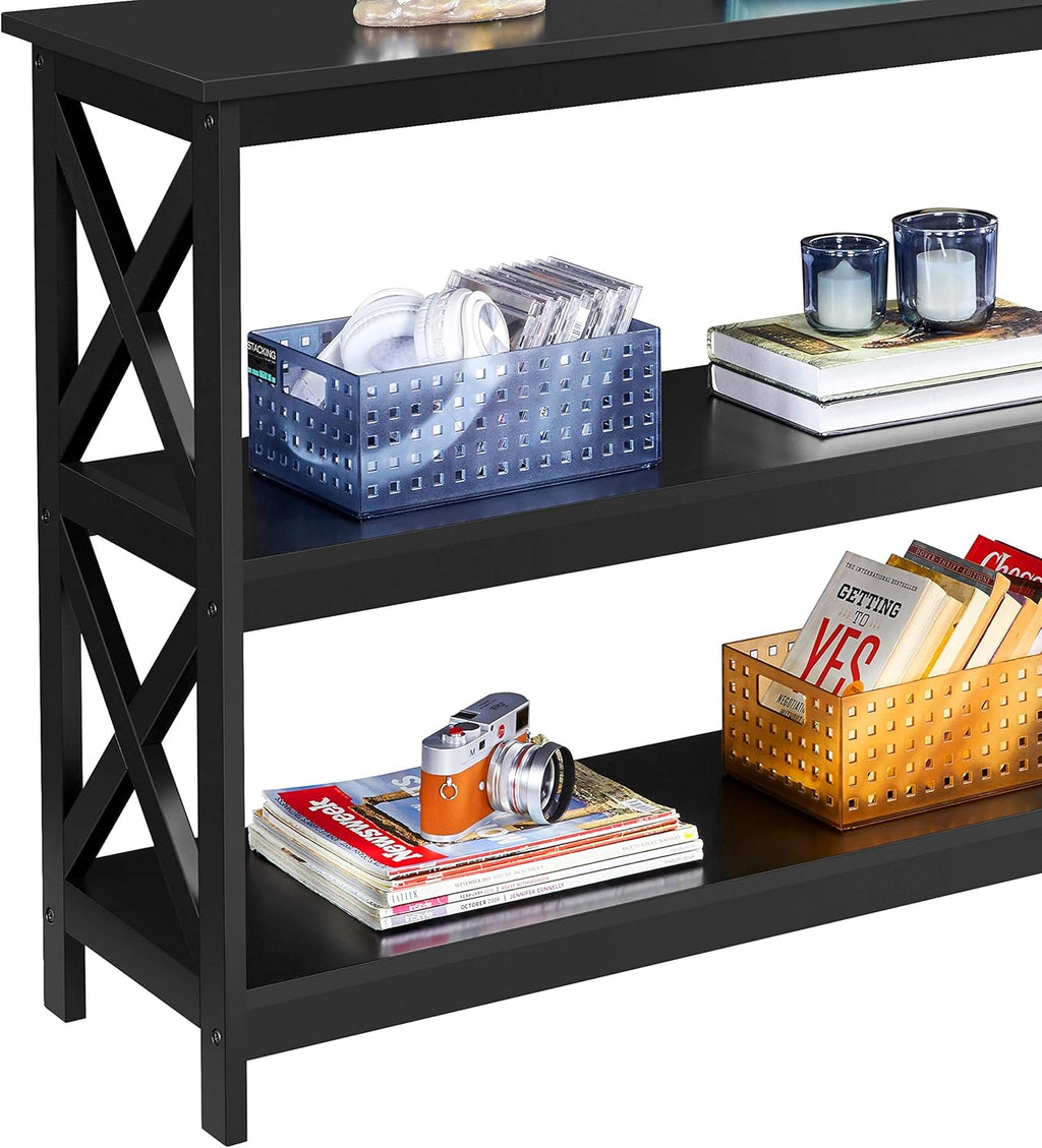 Yaheetech 42" L Black Console Table 3-Tier Narrow X-Design Storage Shelves