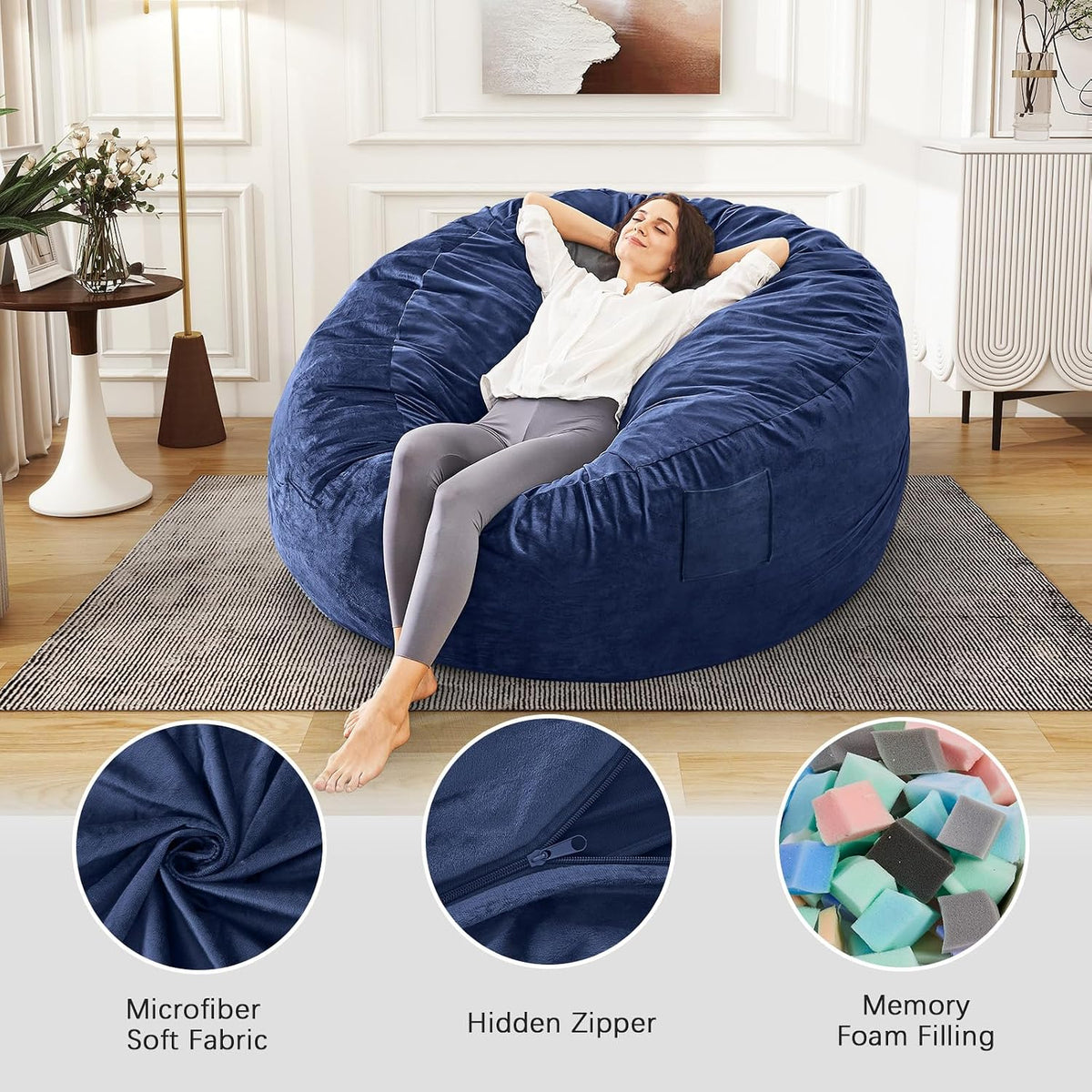 Bean Bag Chairs for Adults - Giant Bean Bag Convertible Floor Sofa