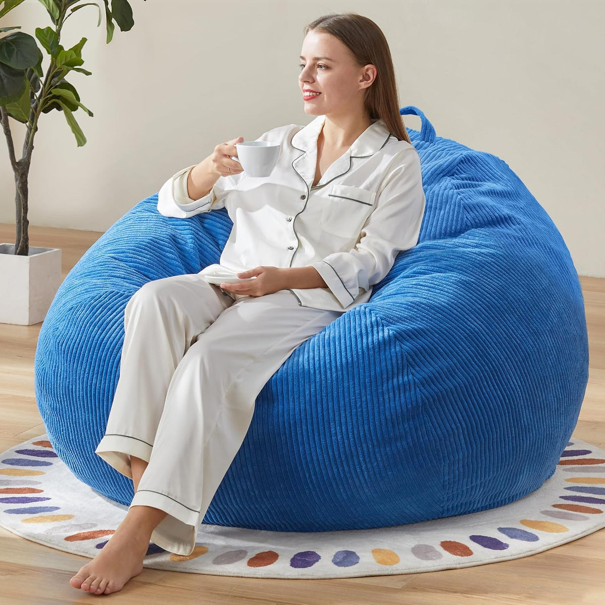 Large Bean Bag Chair Teardrop Shape with Foam Filling, 4FT Blue