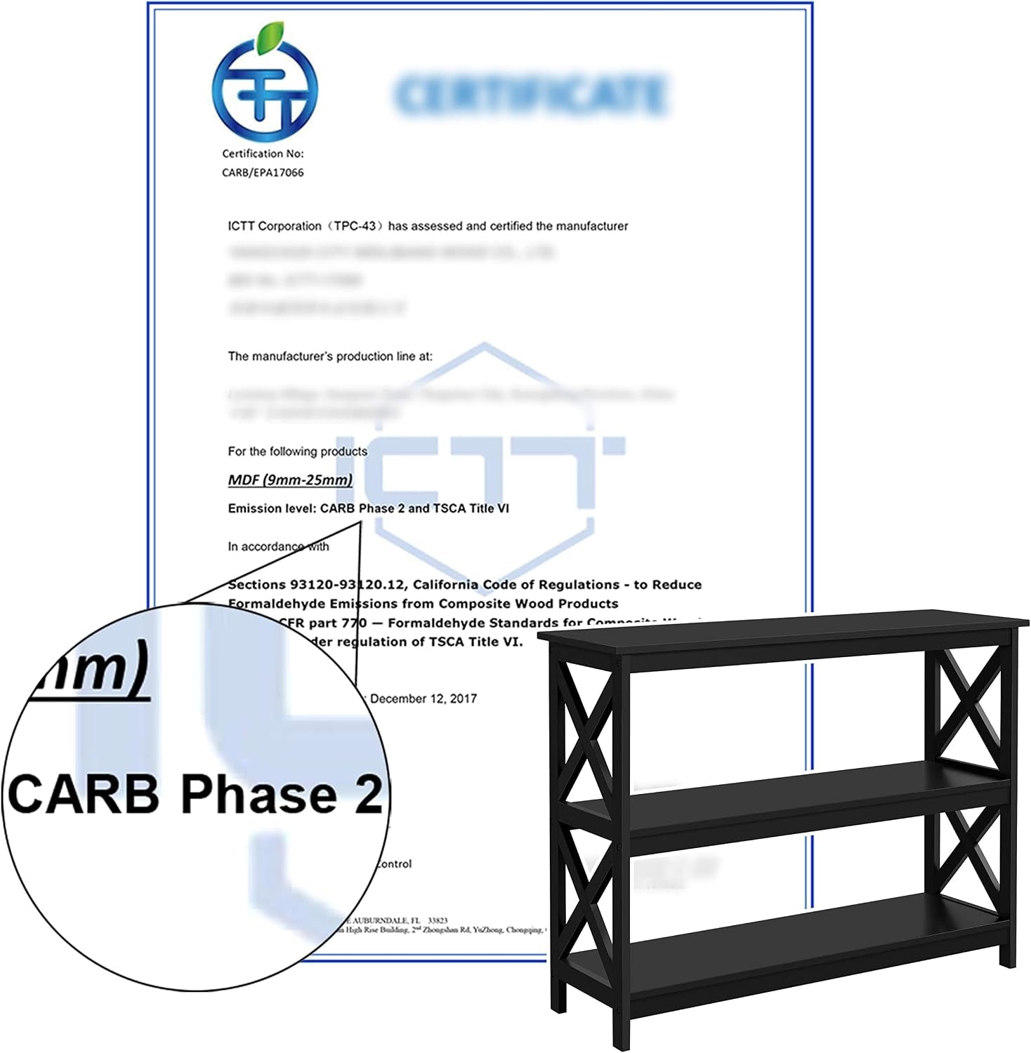 Yaheetech 42" L Black Console Table 3-Tier Narrow X-Design Storage Shelves