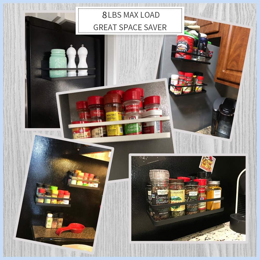 2 Pack Magnetic Spice Rack for Refrigerator,Heave Duty Magnetic Shelf for Kitchen,Magnet Book Shelf for Whiteboard,Space Container,Drill Free (Black)