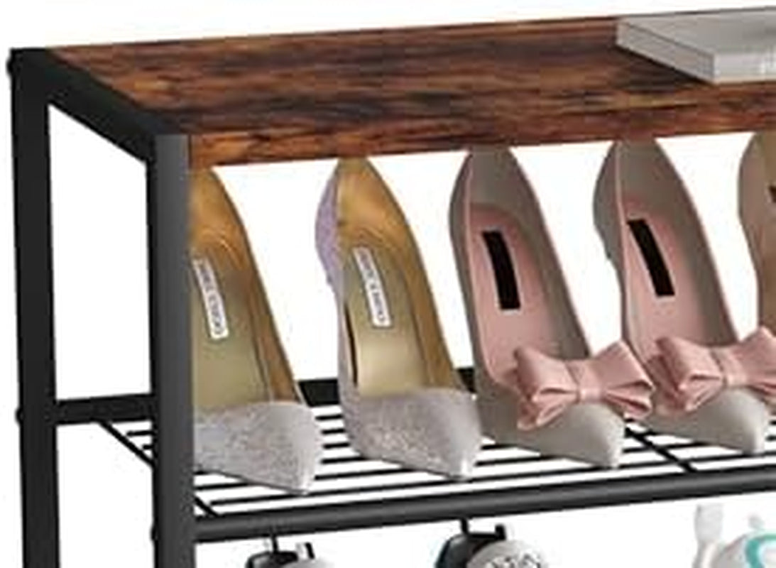 3-Tier Shoe Rack, Industrial Shoe Tower, Narrow Shoe Organizer for Closet Entryway, Small Shoe Rack Table with Durable Metal Shelves
