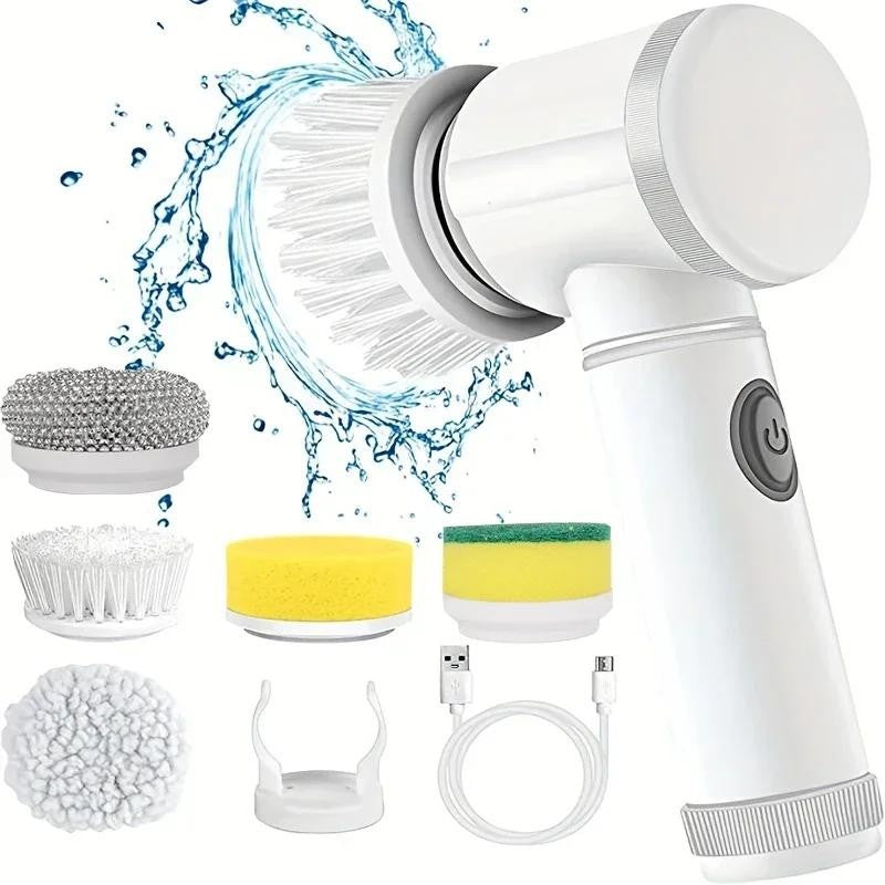 2025 Cordless Electric Spin Scrubber with 5 Brushes,Ipx7 Waterproof Rechargeable
