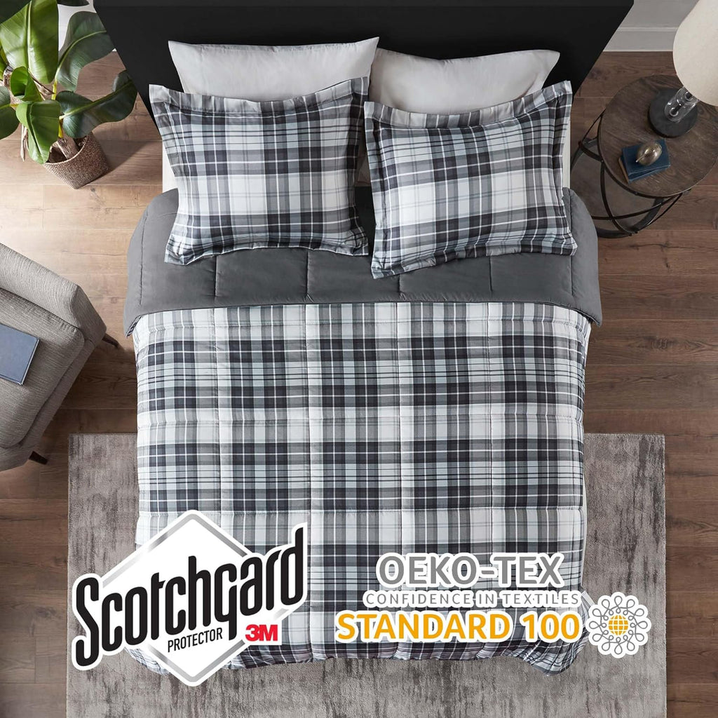 Parkston Plaid Full Queen Comforter Set, 3 Piece Black/White
