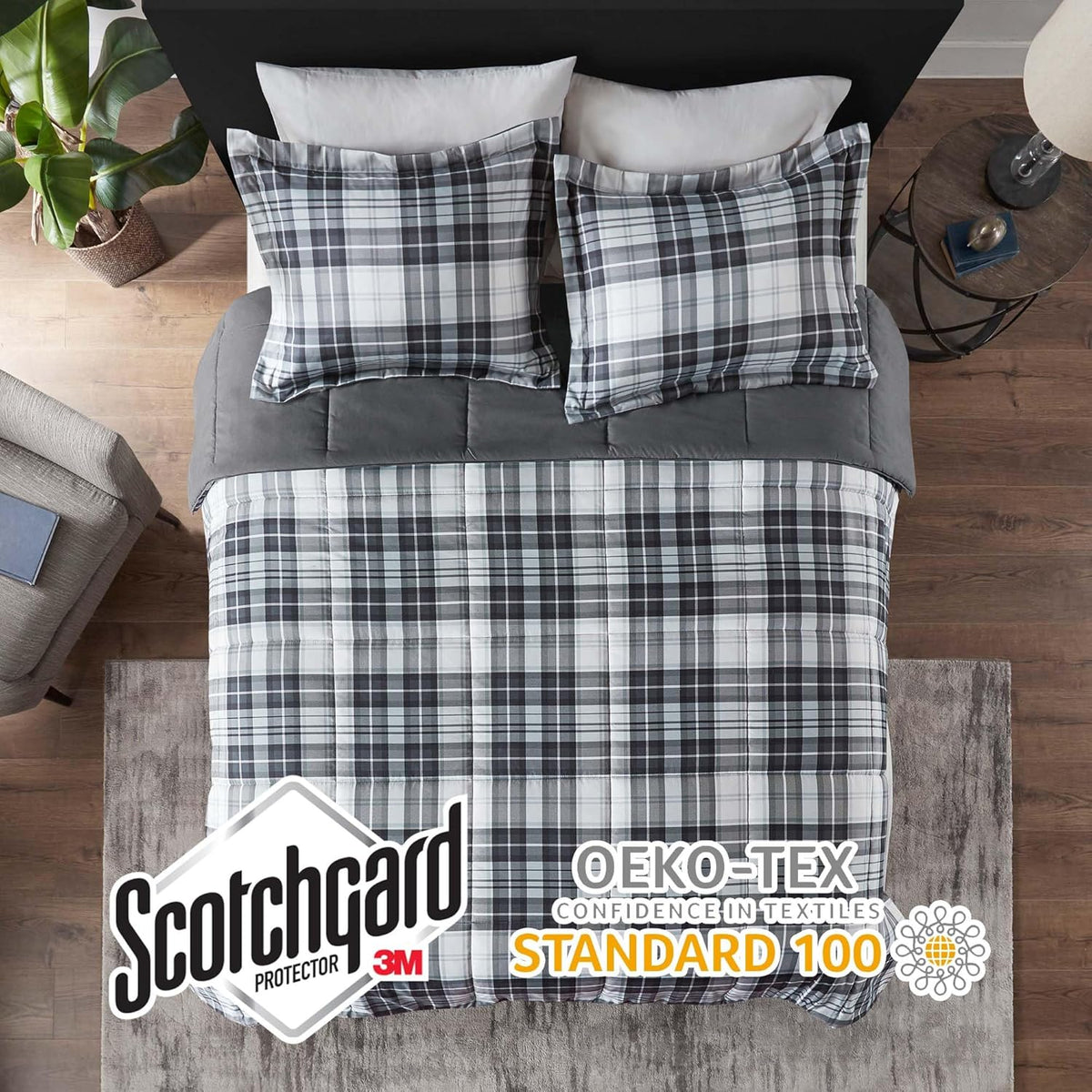 Parkston Plaid Full Queen Comforter Set, 3 Piece Black/White
