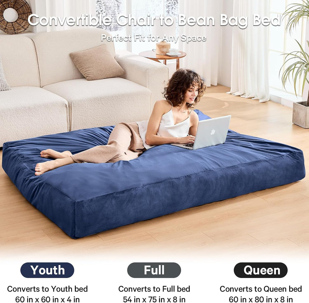Bean Bag Chairs for Adults - Giant Bean Bag Convertible Floor Sofa