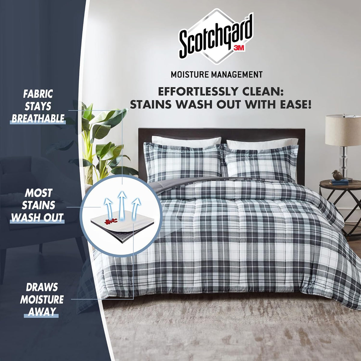 Parkston Plaid Full Queen Comforter Set, 3 Piece Black/White