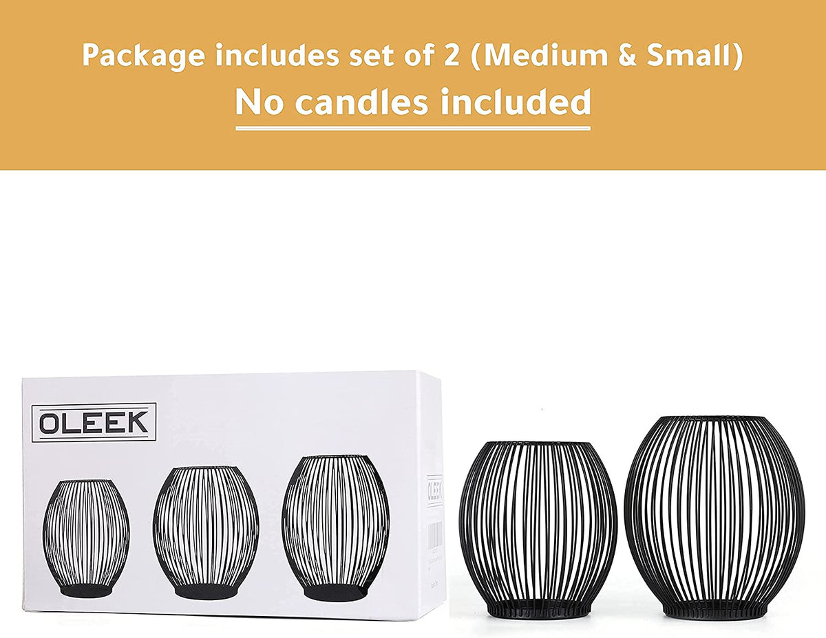 Outdoor Candle Holder Decor Set - Black Candle Holder - Candles Holders for Table Centerpiece - Hurricane Candles Holder for Pillar Candles Cage Candle Holders Black Wire Decorative