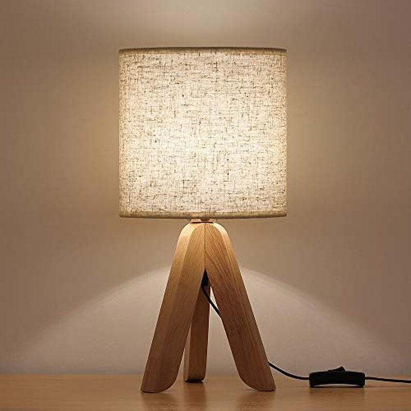 Small Bedside Table Lamp - Wooden Tripod Nightstand Lamp