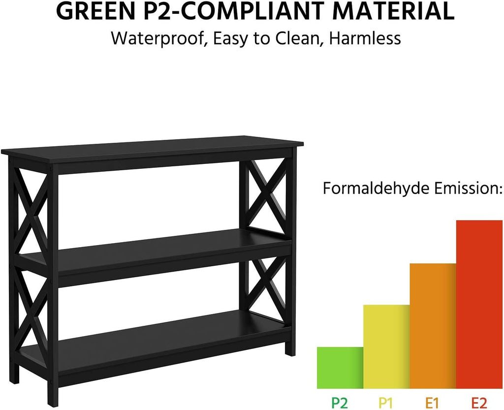 Yaheetech 42" L Black Console Table 3-Tier Narrow X-Design Storage Shelves