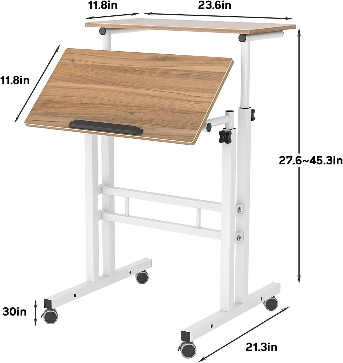 23.6IN Rolling Standing Desk with Wheels Adjustable Height, Oak