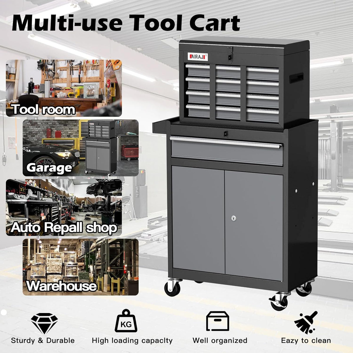 Tool Chest 7-Drawers, 40'' H Rolling Tool Chest with Wheels